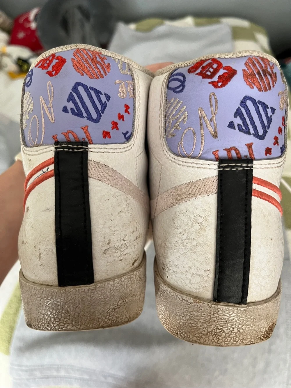 Nike Kids High-Top Sneakers in White with Red and Light Pink Accents